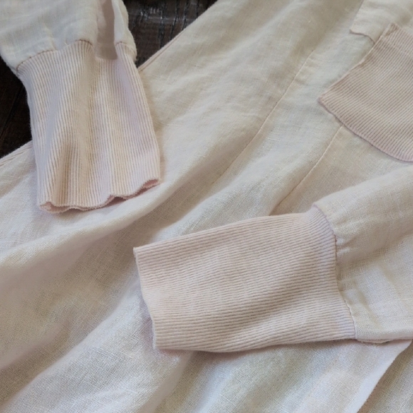 INIZIO Italy ONZ I Pink Linen Lagenlook Swirl-Hem Mixed Media Tunic Top, L - Picture 5 of 13